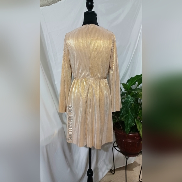 NWOT Bell-Sleeved Goldie Mini Dress Size XS Gold Color by Hyacinth House - Picture 5 of 10